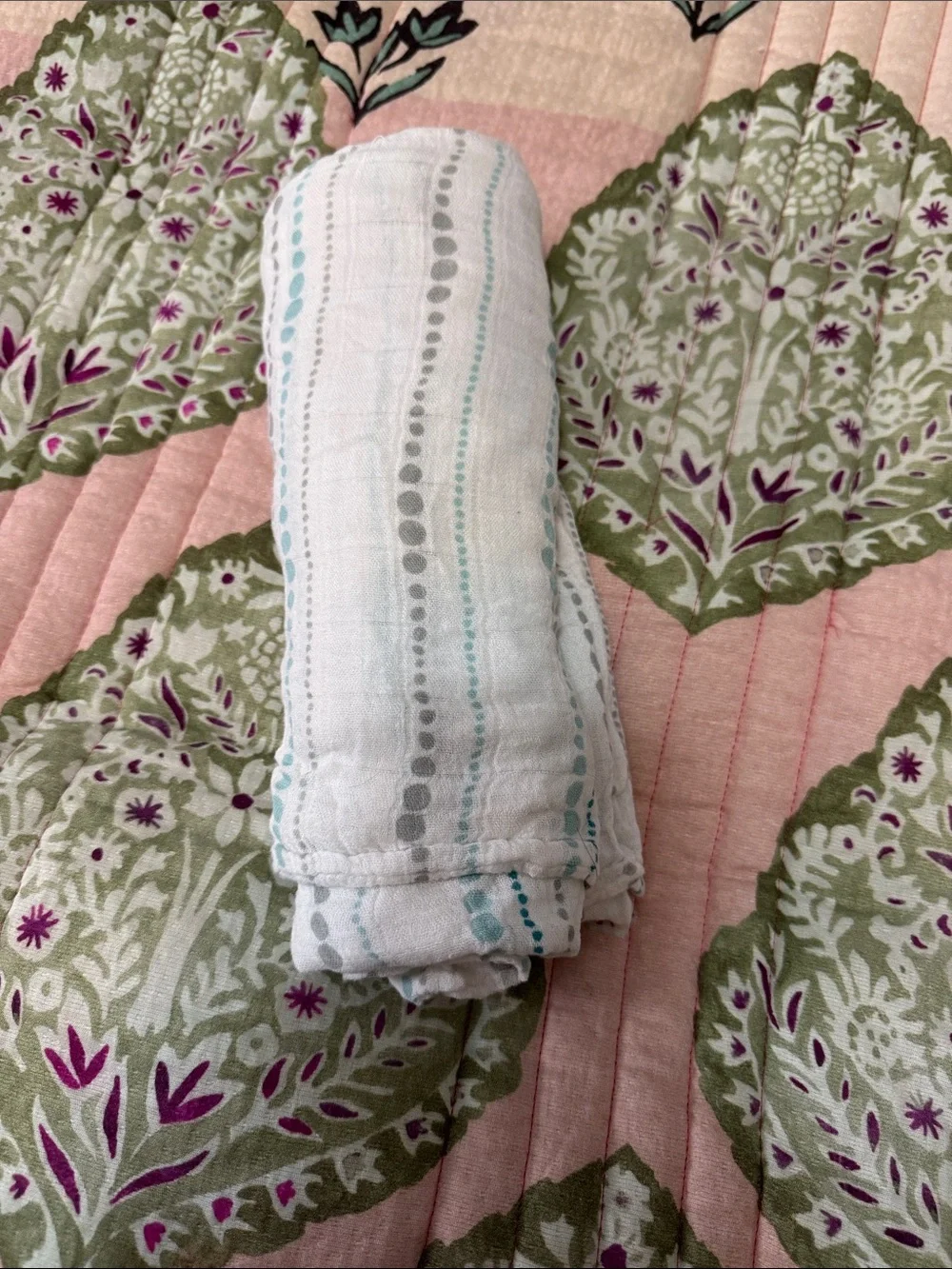 Aden & Anais Bamboo Cotton Light Dot-Stripe White, Gray & Teal
